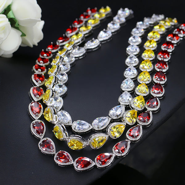 Gargantilla/pendientes de plata con corte de pera grande para mujer, para boda