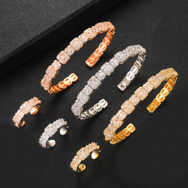 Trendy Luxury 2PCS  Stackable Bangle Ring Set For Women