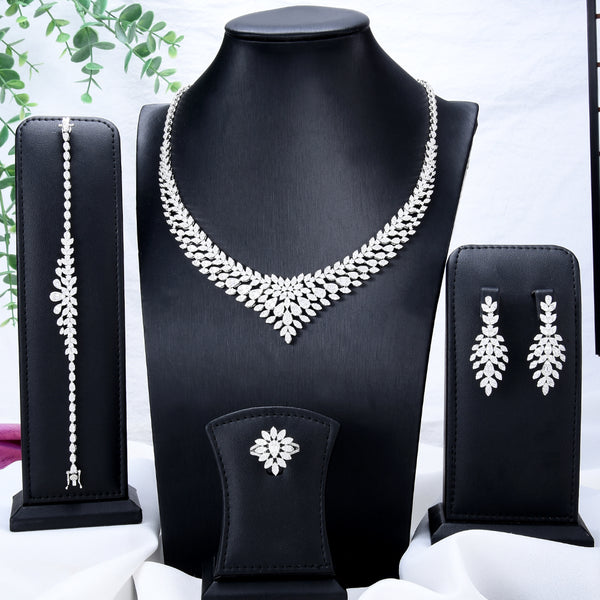 Luxury Baguette CUT CZ Tennis Necklace 4PCS Bridal Jewelry Set