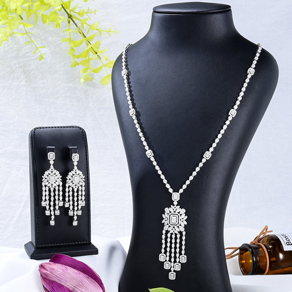 Luxury 2Pcs Long Sweater Chain Necklace Earring Sets For Women