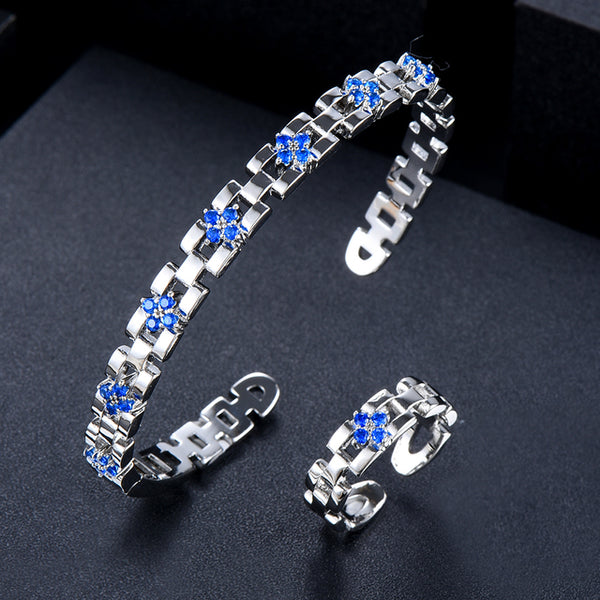 Trendy Luxury Gold Color Statement Bangle Cuff Ring Sets
