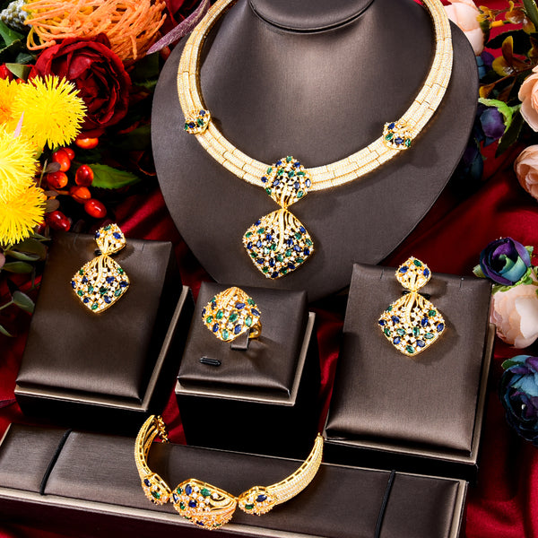 Trendy Indian UAE  Party Zircon CZ African Dubai Bridal Jewelry Set  Dance Jewelry 2022