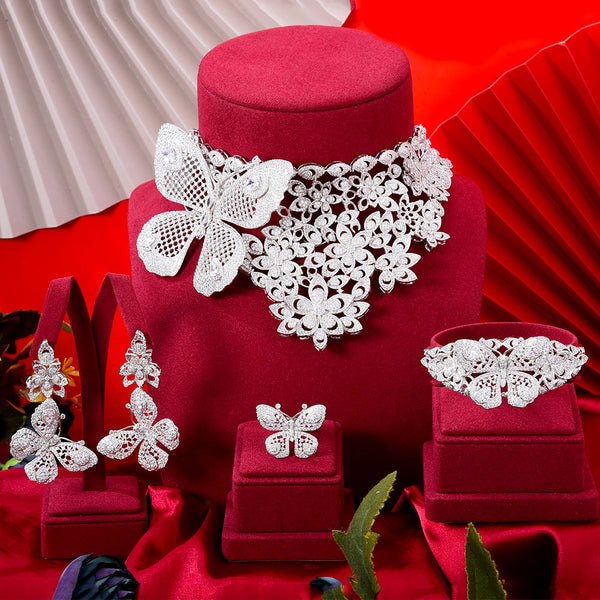 Super Luxury Butterfly African 4pcs Bridal Zircon CZ Jewelry Sets