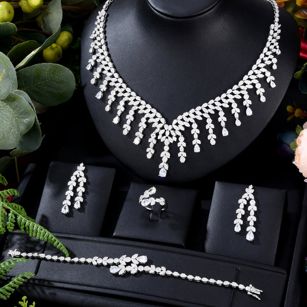 4PCS Flower Luxury African   Zircon Crystal Dubai Bridal Jewelry Set Gift