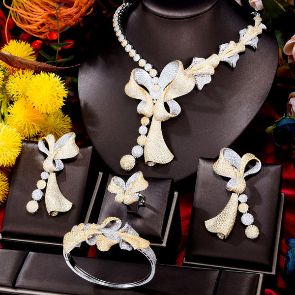BIG Fashion 4PCS Luxury Bowknots African Jewelry Set For Women