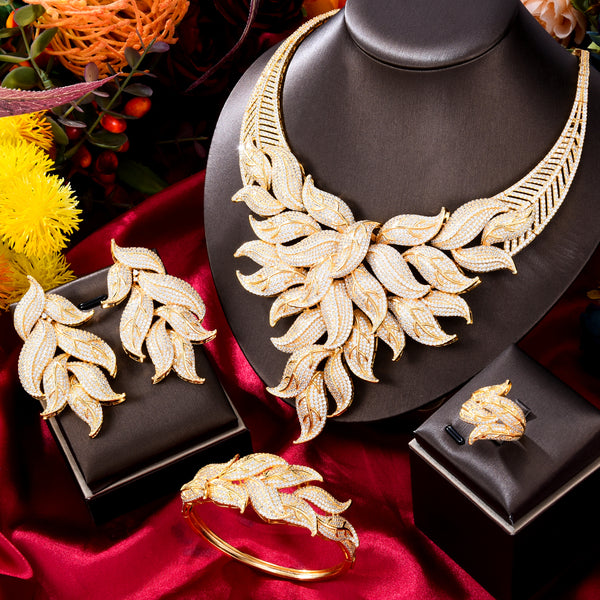 Luxury Leaf African Nigerian Wedding jewelry Sets For Women