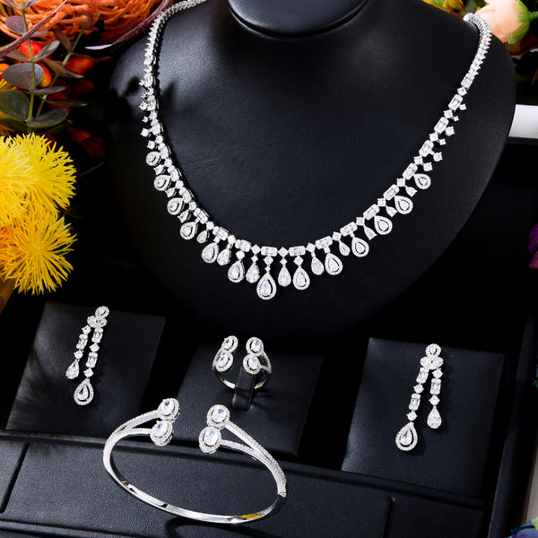 Luxury Saudi Jewelry Sets For Women Wedding Double Layers Lariat Necklace Earring Sets