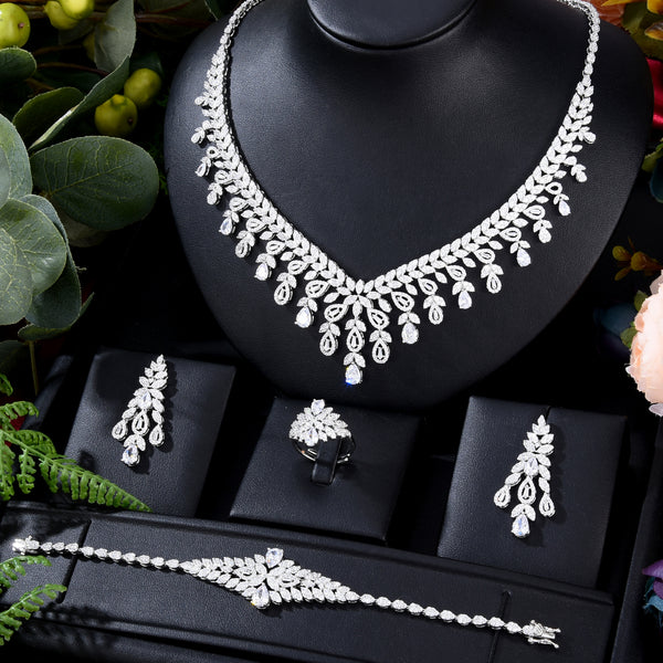 Tricolor 4pcs Crossover African Bridal Jewelry Sets For Women