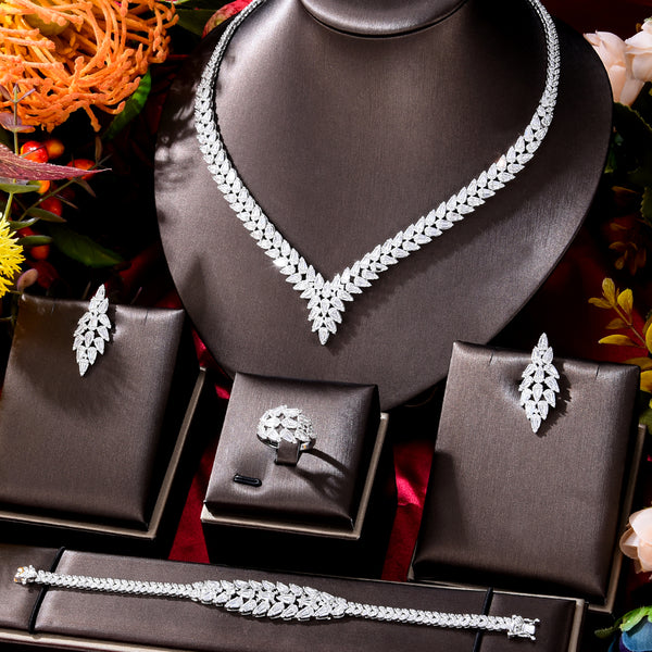 Trendy 4PCS Luxury Tennis Necklace Statement Jewelry set For Women