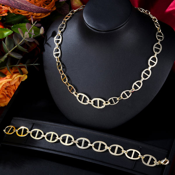Fashion Luxury Circle Necklace Earring Jewelry Set