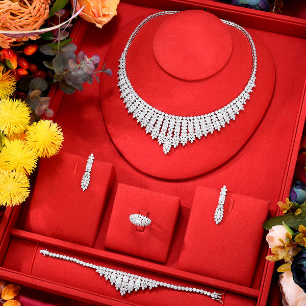 Trendy Sparkling Arabia Wedding Party Zircon CZ African Dubai Bridal Jewelry Set