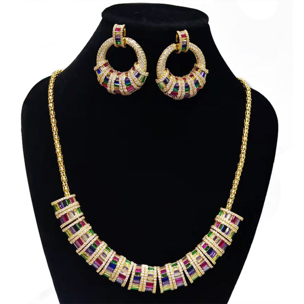 Luxury 2PCS Flower Leaf Necklace Earring Set Dubai Wedding Jewelry Sets