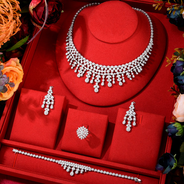 African Tassels Jewelry Set For Women Wedding Zircon Evening Earring Necklace