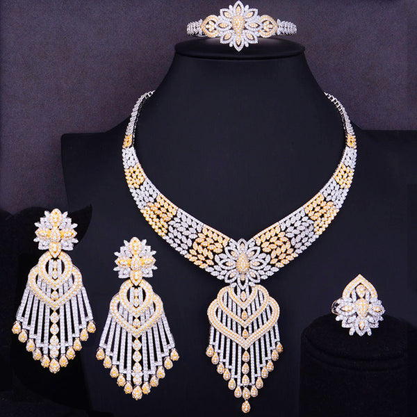 Luxury 2 Tone Tassels Crown African Jewelry Sets For Women