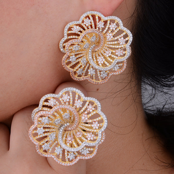 Luxury Hollow Flowers Nigerian Earring Ring Set