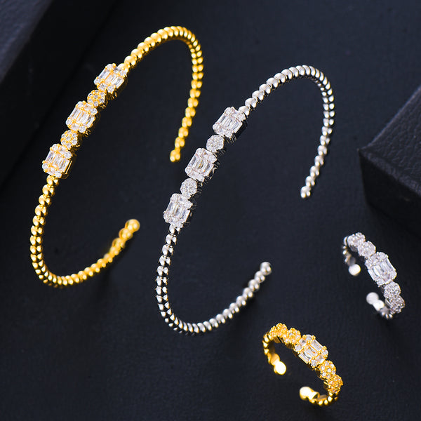 Luxury Icedout Fireworks Bangle Ring Set Dubai Bridal Jewelry Sets