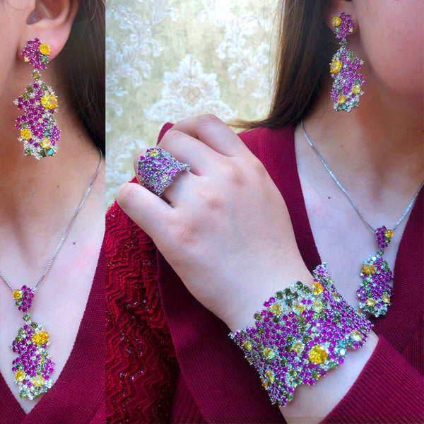 4PCS Green CZ Luxury African Jewelry Set For Women
