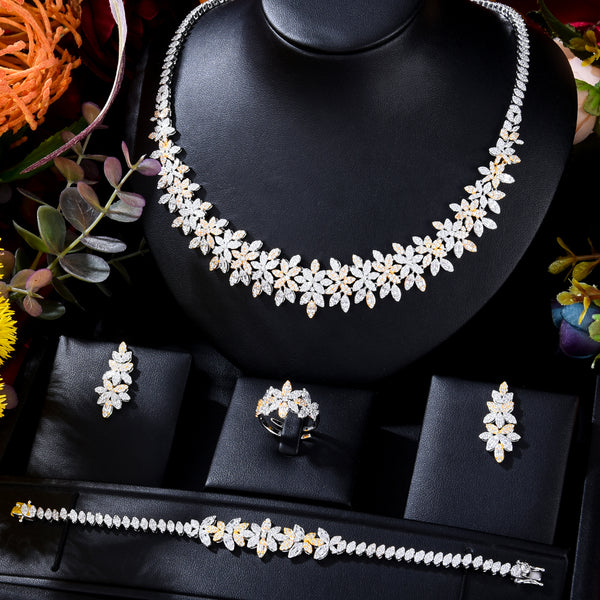 New Flower Charms 4pc African Jewelry Set For Women Party Gift Dubai Jewelry Set