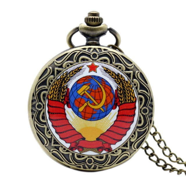 Fashion Silver & Golden Soviet Sickle Hammer Style Quartz Pocket Watch