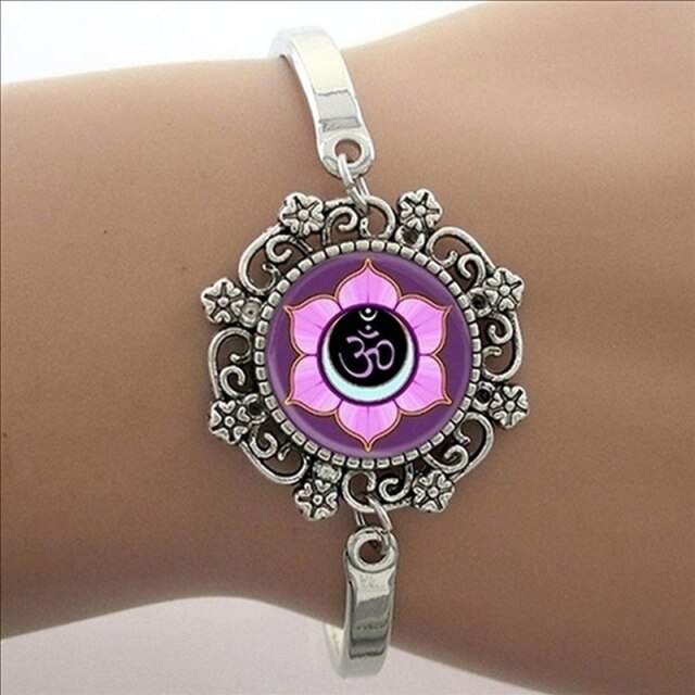 Yoga Picture Glass Cabochon Dome Lace Bracelet