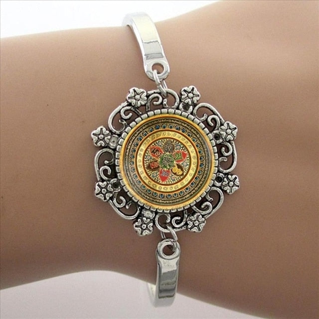 Yoga Picture Glass Cabochon Dome Lace Bracelet