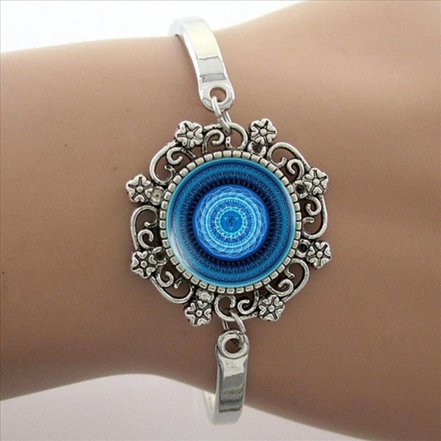 Yoga Picture Glass Cabochon Dome Lace Bracelet