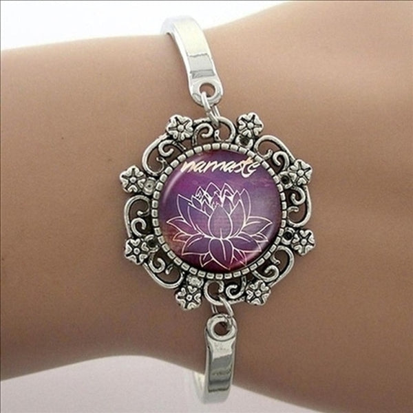 Yoga Picture Glass Cabochon Dome Lace Bracelet