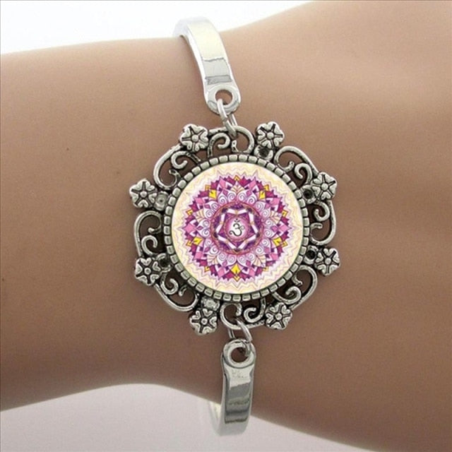 Yoga Picture Glass Cabochon Dome Lace Bracelet