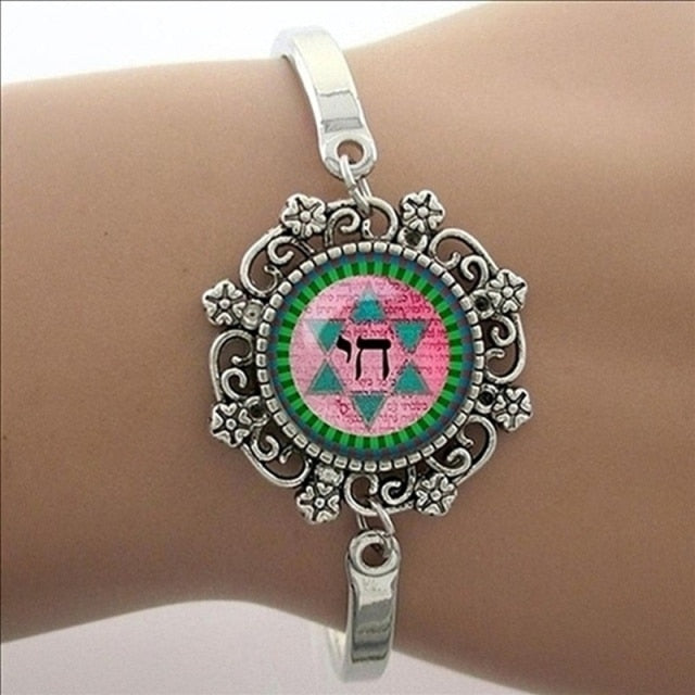Yoga Picture Glass Cabochon Dome Lace Bracelet
