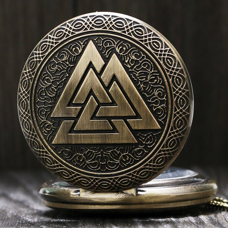 Three Interlocking Triangles Norse Mythology Antique Style Pocket Watch