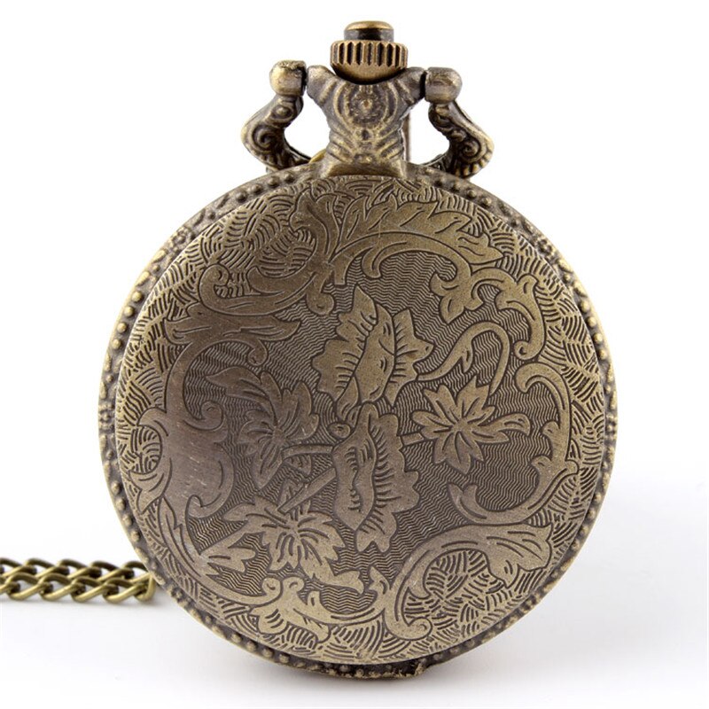 Retro Steampunk Bronze Spine Ribs Hollow Quartz Pocket Watch
