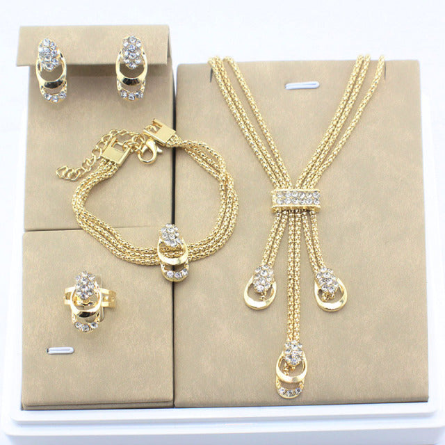 fashion Women Vintage Gold-color Bridal Rhinestone  jewelry set
