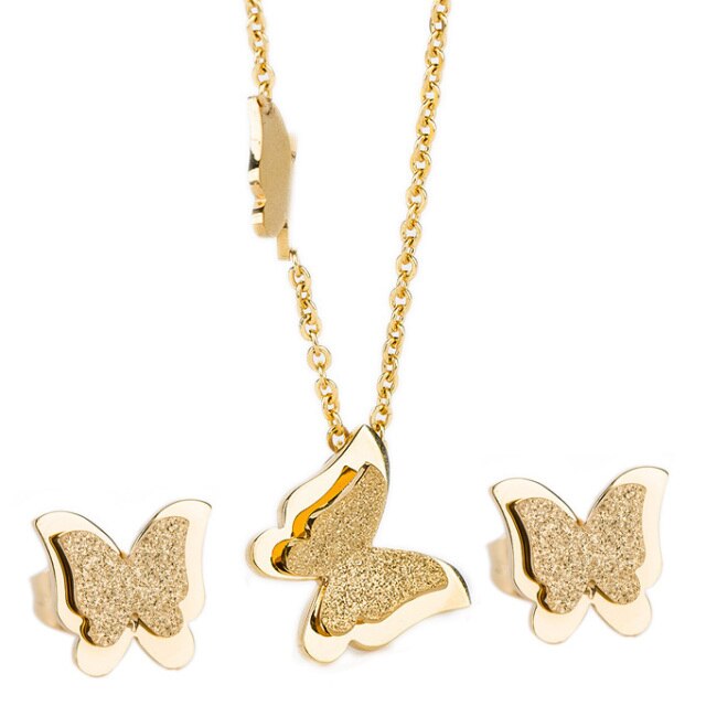 Romantic Butterfly Necklace + Earring Jewelry Sets