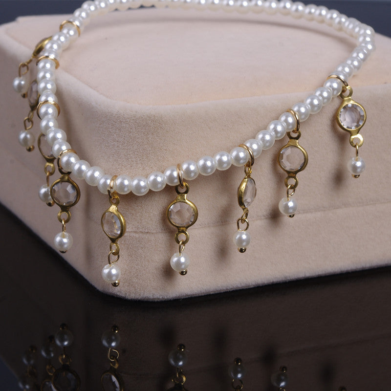 Fashion Foot jewelry adjustable crystal link with pearl anklet gift