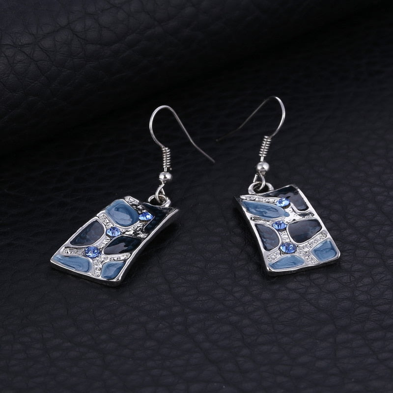 Blue Geometry Shape Pendant Necklace Earring Sets