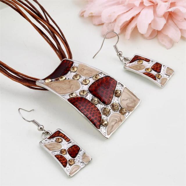 Blue Geometry Shape Pendant Necklace Earring Sets