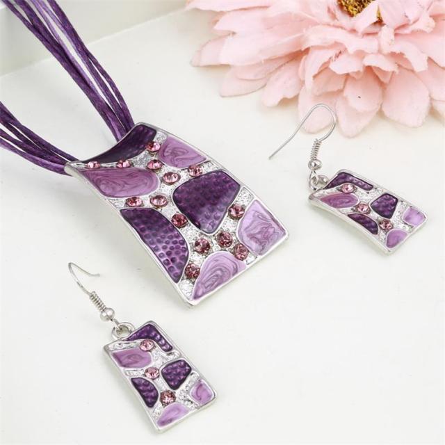 Blue Geometry Shape Pendant Necklace Earring Sets