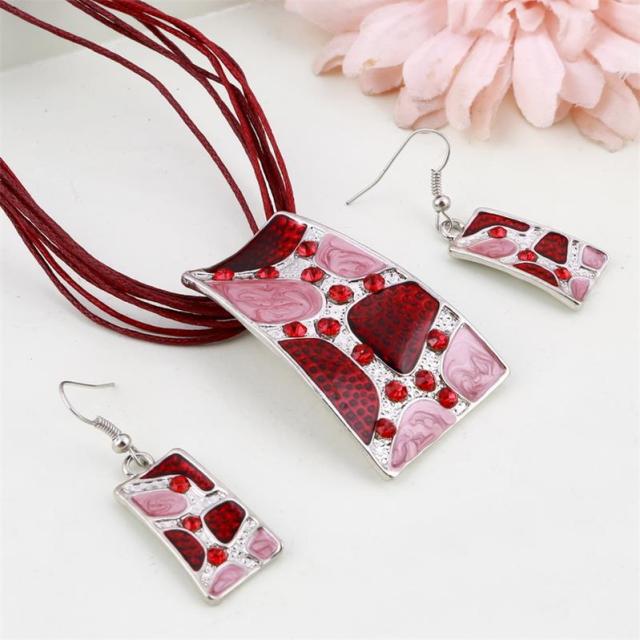 Blue Geometry Shape Pendant Necklace Earring Sets