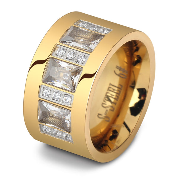 Fashion Women Crystal Rings  Gold Color Stainless Steel Wedding Rings For Women