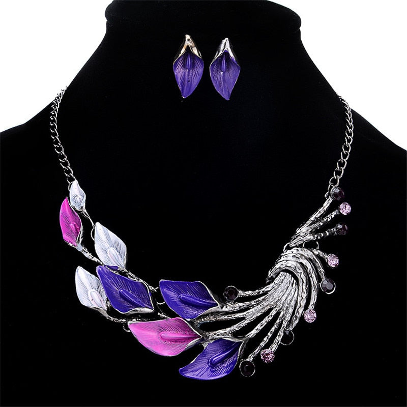 Luxurious Accessories Temperament Alloy Crystal Peacock Tail Jewelry Set