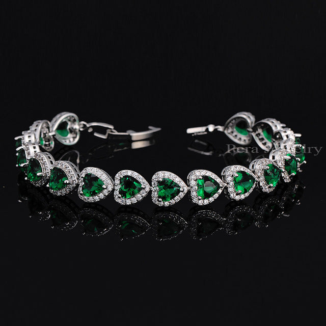 Purple Red Green Cubic Zirconia Crystal Heart Shape Connected Bracelet