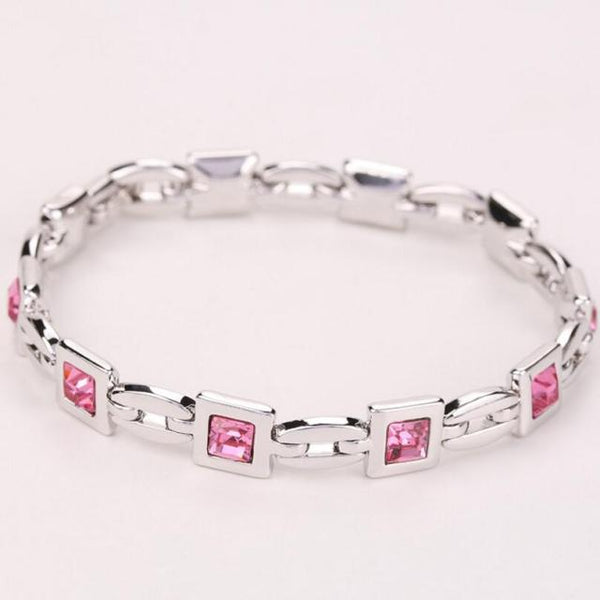 Pulsera romántica de moda con dijes de cristal cuadrado