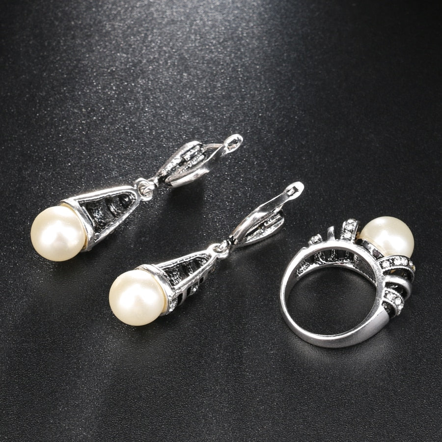 Hollow Out Water Drop Necklace Earrings And Ring  Jewelry Set