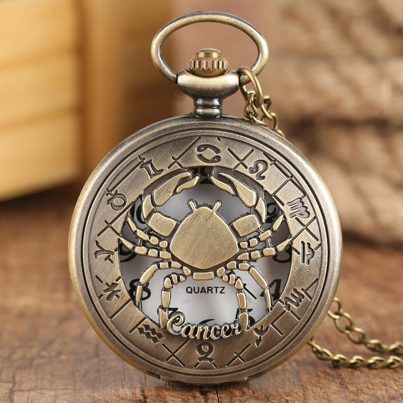 12 Constellation Astrology Zodiac Retro Pocket Watch