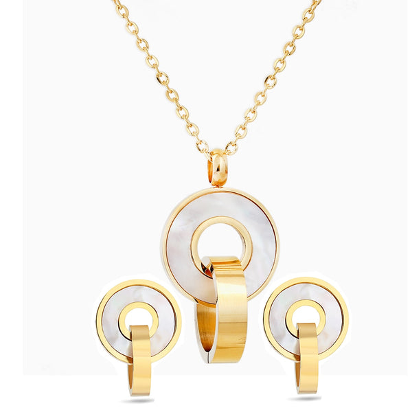 Gold Color Stainless Steel Shell Pendant Necklace Jewelry Sets