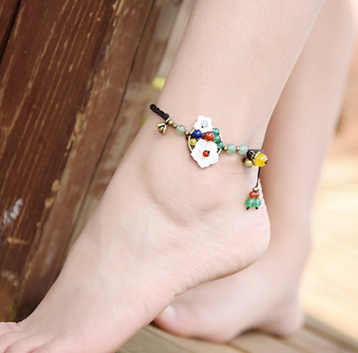 New Sea Shell Flowers ethnic anklets chains red stone