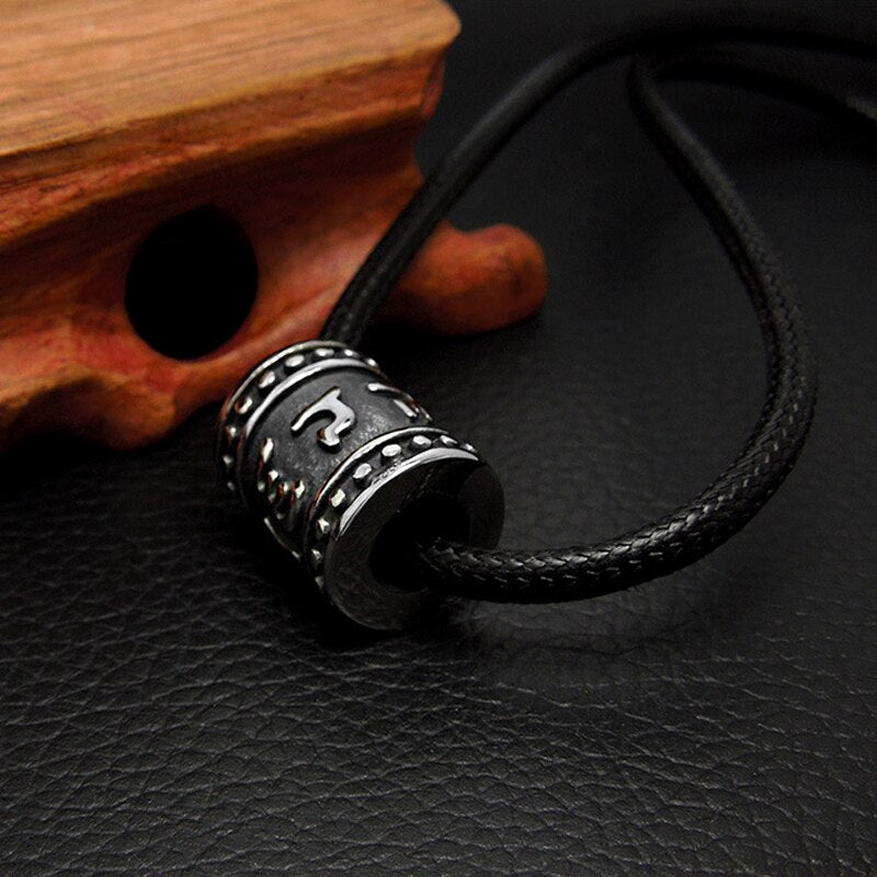 Titanium Steel Buddha OM Cylindrical Pendant