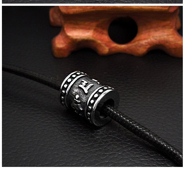 Titanium Steel Buddha OM Cylindrical Pendant