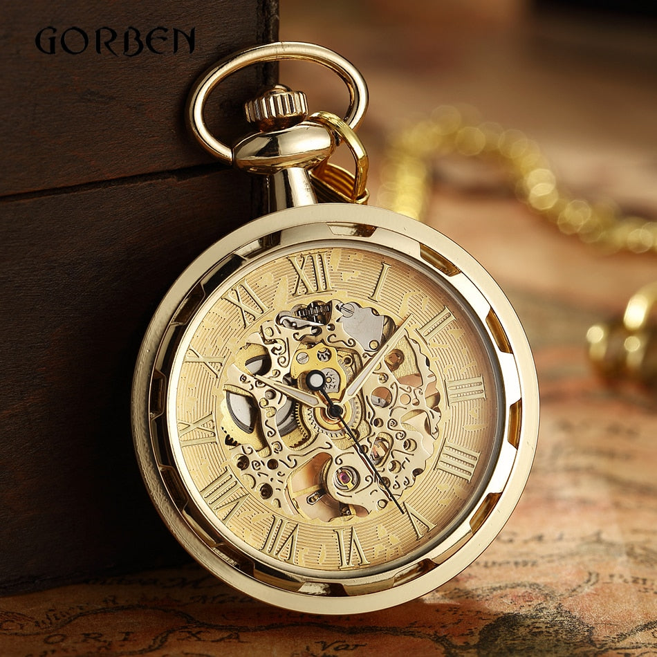 Luxury Antique Skeleton Mechanical  Men Steampunk Mechanical Pocket Watch