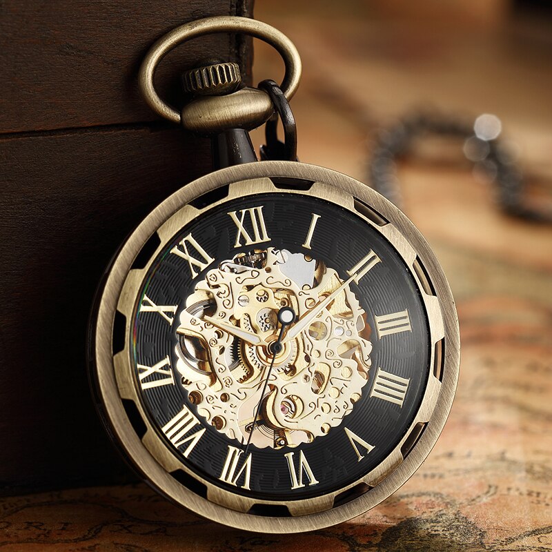 Luxury Antique Skeleton Mechanical  Men Steampunk Mechanical Pocket Watch